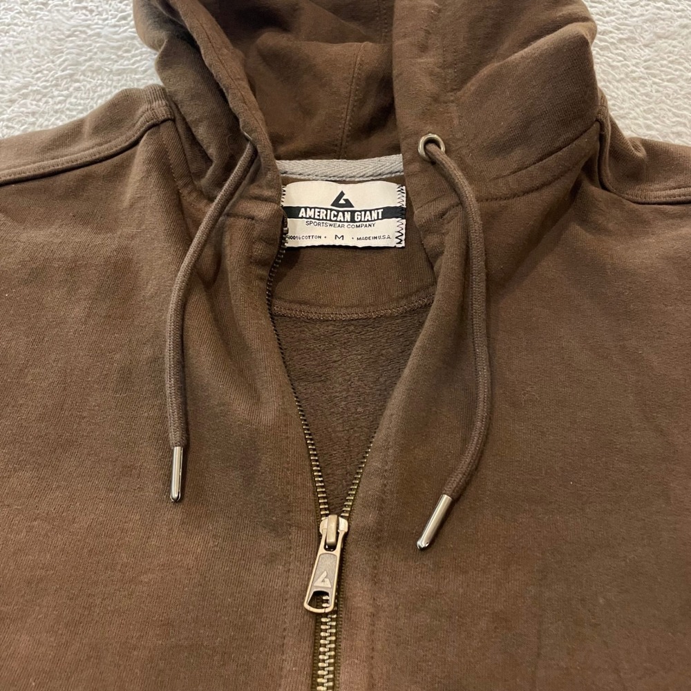 American Giant Heavyweight Hoodie Mens Medium Brown Cotton Full Zip Made in USA - Picture 4 of 10
